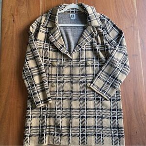 NEW Anne Klein Womens Coat Beige Plaid Gold Button Preppy Old Money Chic Size S